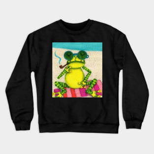 Fancy Frog With a Pipe At The Beach Crewneck Sweatshirt